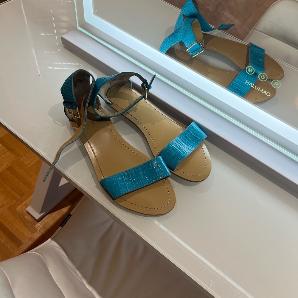 Leather Nine West Teal Sandals for Women